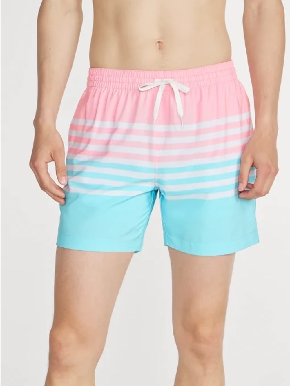 Chubbies Men’s Swim Trunks Shorts Pink Teal Stripe Large 5.5” Inseam